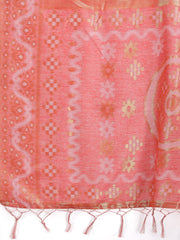 Graceful Beige & Coral Linen Cotton Saree – Lightweight Elegance for Modern Women