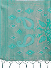 Stylish Green Linen Cotton Saree with Woven Design – Lightweight Elegance for Everyday Grace