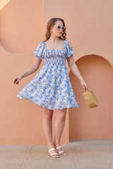Cloud White Smocked Satin Short Dress