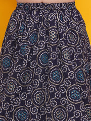 Girls Pink with Embroidered Choli, Navy Blue Bandhani Print Lace work Lehenga with Dupatta