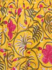 cotton  Woven Sleeveless Floral Print A Line Kurta And Sharara With Dupatta Set - Yellow