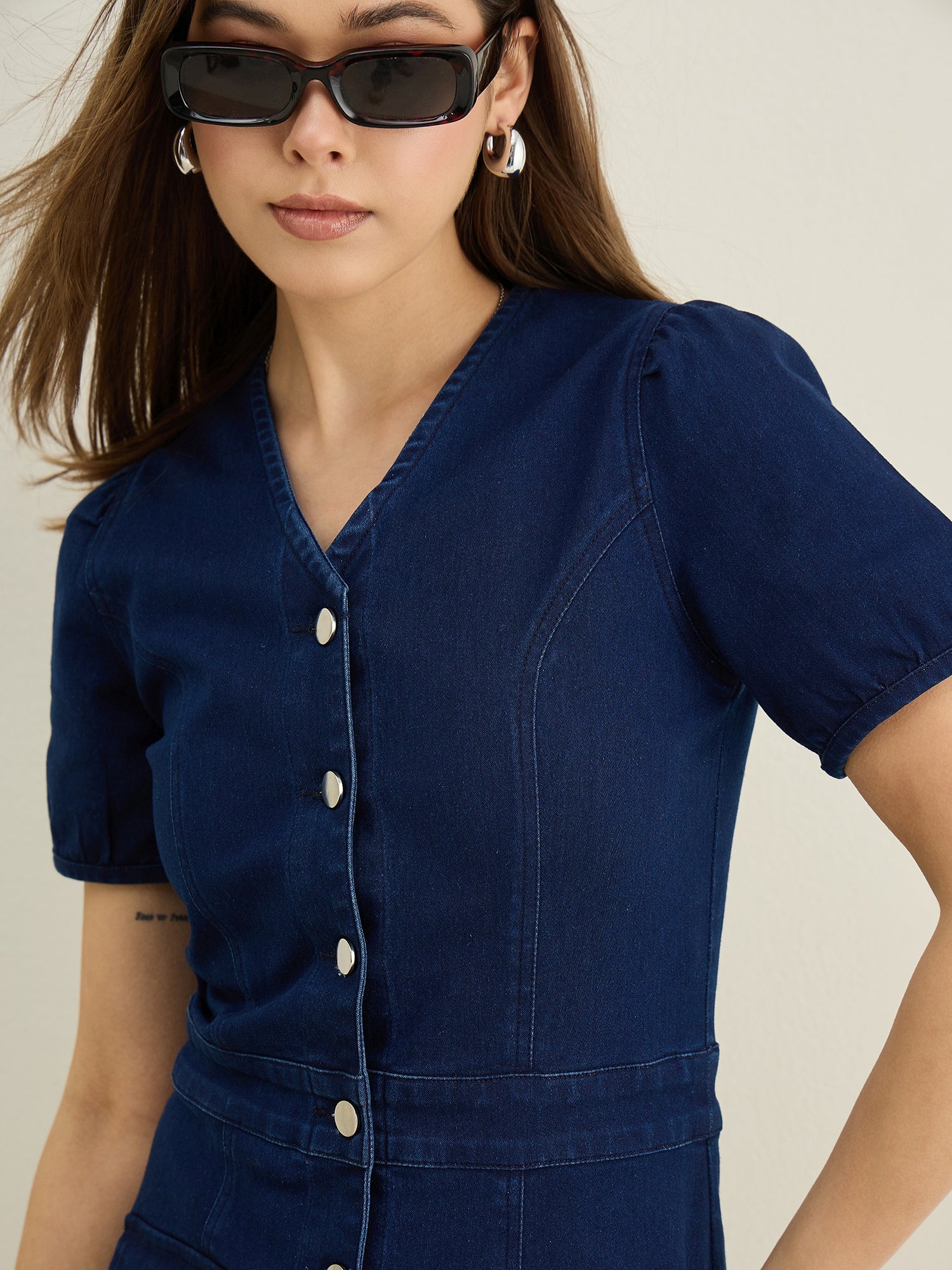 StyleStone Women's Denim Dress with front Slit