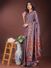 Vibrant Copper & Blue Banarasi Silk Saree with Colorful Pallu – Perfect Blend of Tradition and Festive Elegance