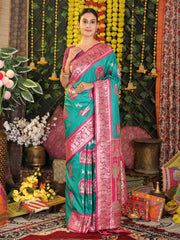 Traditional Red Art Silk Temple Border Festive Wedding Wear Saree