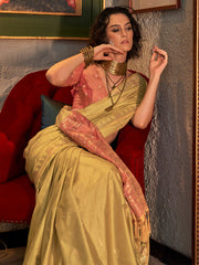 Women's Tussar Silk Gold Woven Design Designer Saree With Blouse Piece