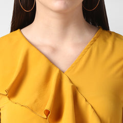 Women's Yellow Front Ruffle Dress
