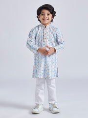 Boys' Aqua Kurta And Pyjama Set