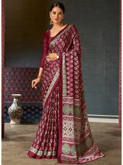 Women's Crepe DigitalPrint DesignerSaree With Blouse Piece