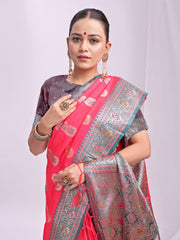 Banarasi Silk Saree with Silver Zari Border & Paisley Design - Festive Wedding Wear | Elegant Traditional Pallu | Soft Silk Finish for Women | Cultural Ethnic Saree