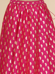 Girls Orange & Pink Embroidered Choli & Ready to Wear Lehenga With Dupatta