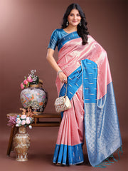 Orange & Maroon Lichi Silk Saree with Rich Zari Pallu & Tassels – Soft Festive Wear Saree for Women