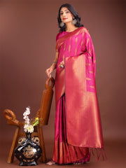 Teal Blue Linen Cotton Saree with Golden Zari Leaf Woven Design & Rich Pallu – Festive Wear | Office Look | Soft Drape