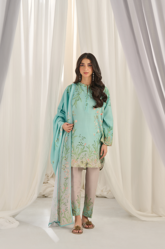 Firouzeh Mint Muslin Coord Set  Ocean Blue 3 piece set