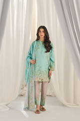 Firouzeh Mint Muslin Coord Set  Ocean Blue 3 piece set