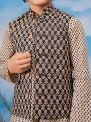 Boys' Black Jacket,Kurta And Pyjama Set.