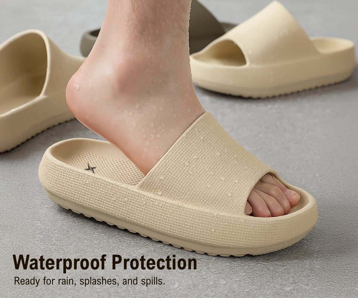 CloudFoam Pillow Slippers for Men Non Slip Quick Drying Shower Slides Bathroom Sandals  HA8201 Beige