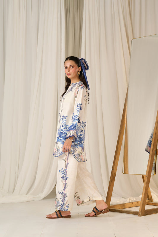 Blue floral printed white Co-Ord Set