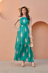 Jade Green Tiered Fit Satin Maxi Dress