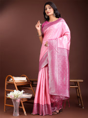 Graceful Orange & Maroon Banarasi Silk Saree with Rich Zari Woven Border – Traditional Elegance for Celebrations