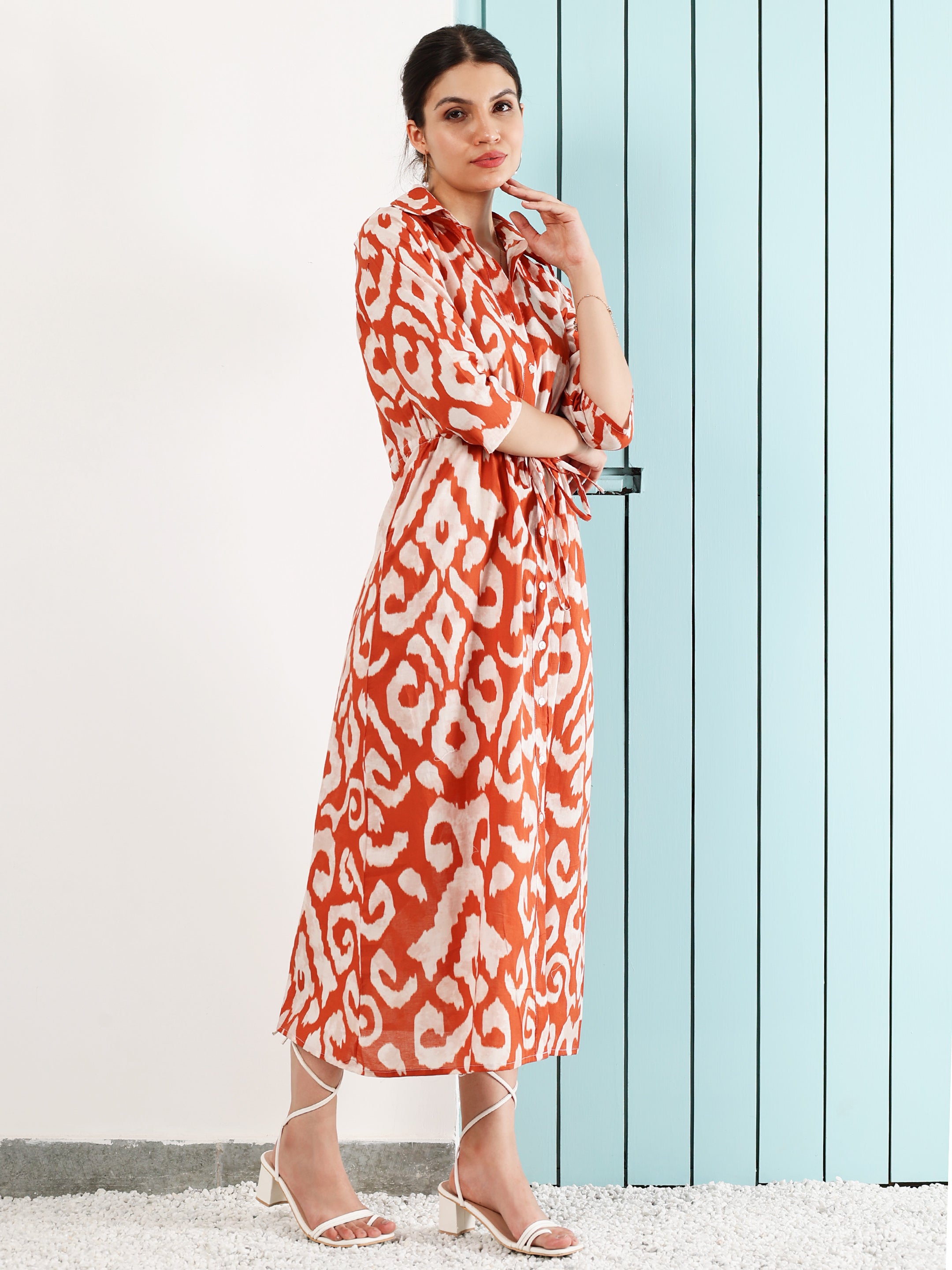 Printed A-Line Midi Dress