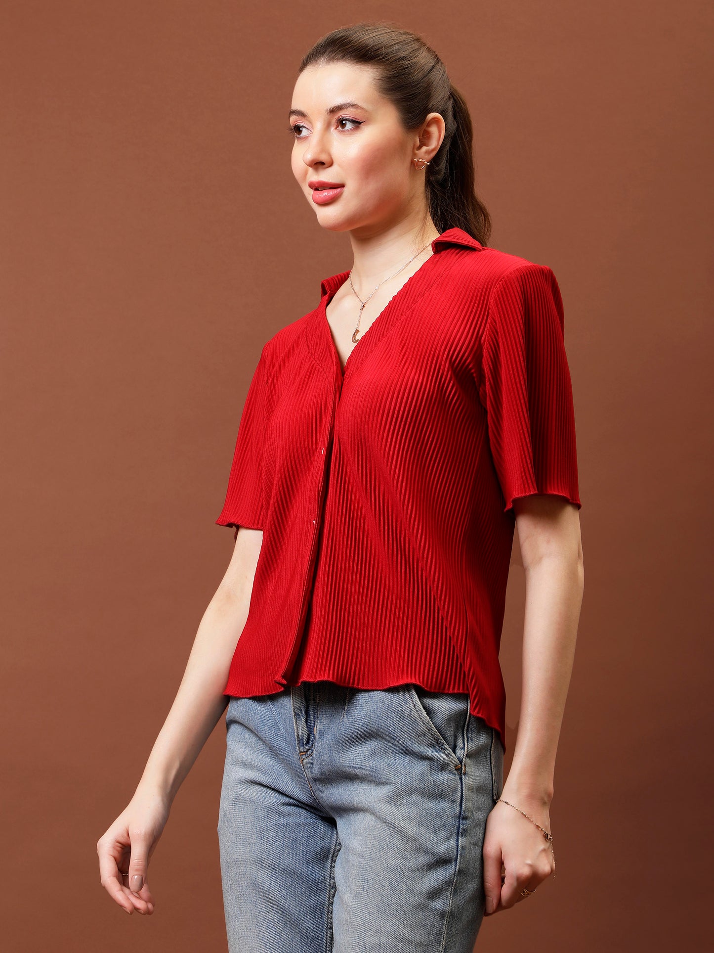 Women Self Design Shirt Style Top