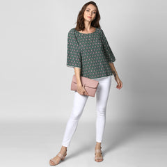 Women's Green Printed Polyester Top