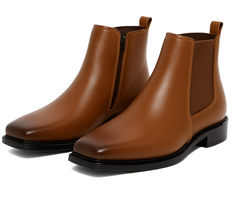 THE ASHFORD Men's Stylish Vegan Leather Chelsea Boots with Side Zipper & Elastic Panel, Square Toe Ankle Boot (Tan / Black / Brown)