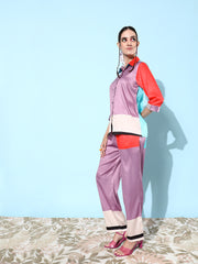 Women's Multi color Satin Shirt and Trousers Co-ord Set
