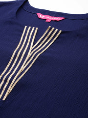 Women Navy Blue Round Neck Gotta Embellished Straight Kurta Paired With Printed Dupatta  And Tonal  Bottom
