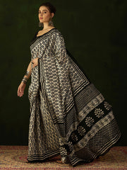 Women's Bhagalpuri Silk Beige Printed Designer Saree With Blouse Piece