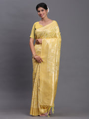 Sky Blue Linen Cotton Saree with Silver Zari Weave & Tassels – Festive & Elegant Office Wear
