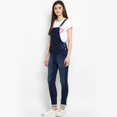 Women's Stretchable Denim Washed effect Capri Style Dungarees(inner not provided)