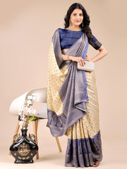 Graceful Cream and Green Silk Saree – Traditional Elegance with Royal Charm