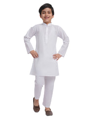 Boys' White Pure Cotton Kurta Pyjama Set