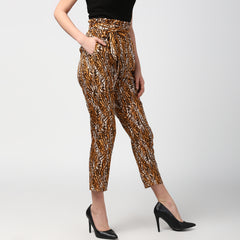 Women's Animal Print Paperbag Elasticated waistline Pants