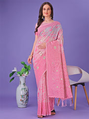 Light Green Lichi Silk Saree with Floral Weaving & Tassel Pallu – Elegant Festive & Party Wear Saree