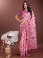 Stylish Green Linen Cotton Saree with Woven Design – Lightweight Elegance for Everyday Grace