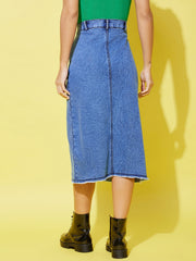 Women's Denim Midi Skirt with Side Slit