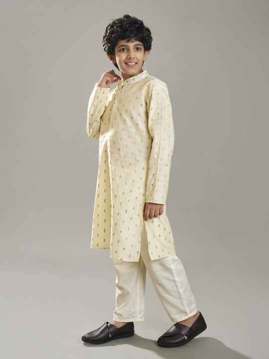 Boys off white modal booti kurta with pajama 