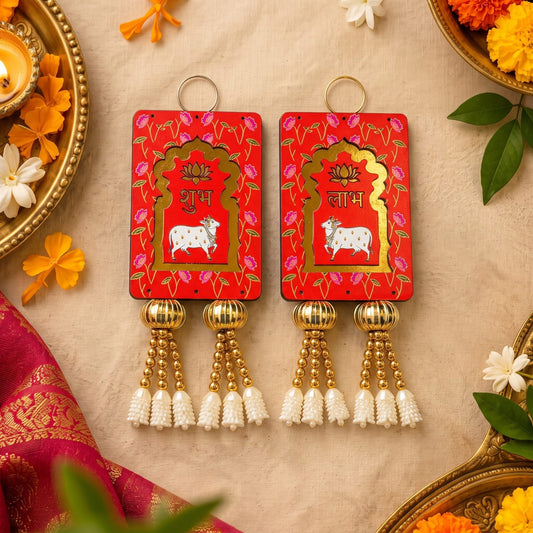 Shubh Labh Door Hanging, MDF Wood, Pink, 6.5Inch Pink 