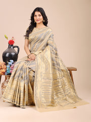 Elegant Cream Cotton Saree – Timeless Charm with Floral Detailing