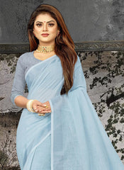 Elegant Peach Woven Linen Saree with Contrast Zari Border & Tassels – Soft & Breathable Party Wear