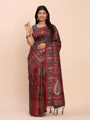 Elegant Jacquard Linen Cotton Saree with Traditional Multicolor Weave & Tassel Pallu - Festive & Casual Wear for Women