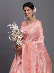 Sky Blue Linen Cotton Saree with Silver Zari Weave & Tassels – Festive & Elegant Office Wear