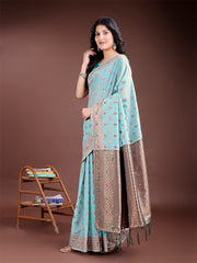 Elegant Sky Blue Cotton Saree with Contrast Pallu – Perfect Blend of Tradition & Comfort