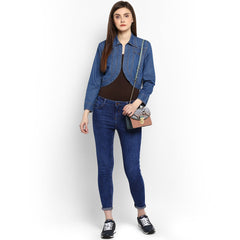 Women's Denim Light Blue Collar Style Shrug