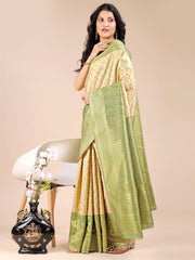 Graceful Cream and Green Silk Saree – Traditional Elegance with Royal Charm