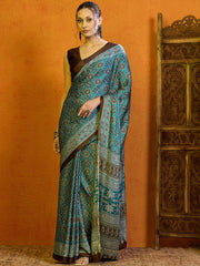 Women's Satin Printed Designer Saree With Blouse Piece