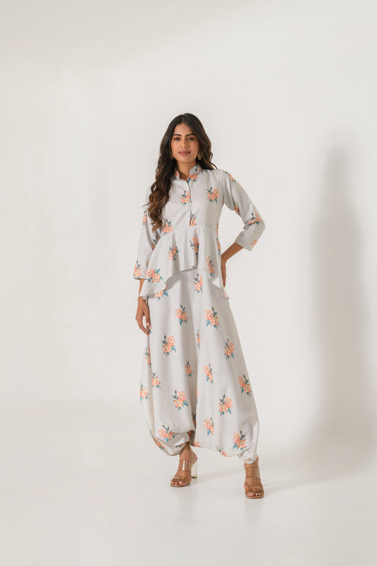 Pista Green Peplum Dhoti Jumpsuit