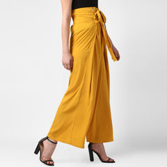 Women's Yellow Polyester High Waisted Palazzo with front Rivets and Back Elastic